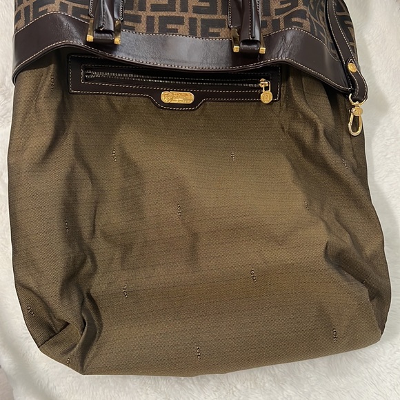 Fendi Canvas Zucca Shoulder Brown Canvas Tote Bag - Picture 10 of 13